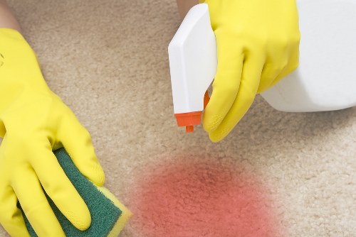 Professional carpet cleaning with deep extraction on a living room floor