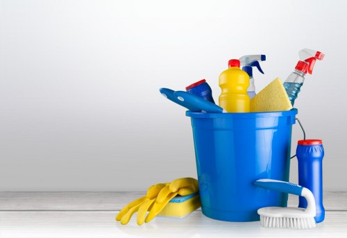 Professional carpet maintenance in a business workspace