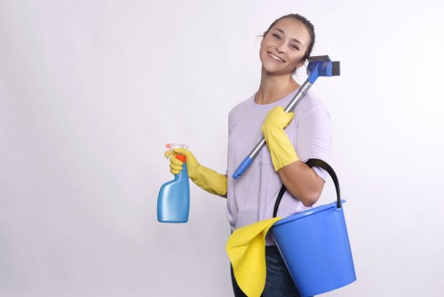 Modern commercial flooring being cleaned with professional equipment
